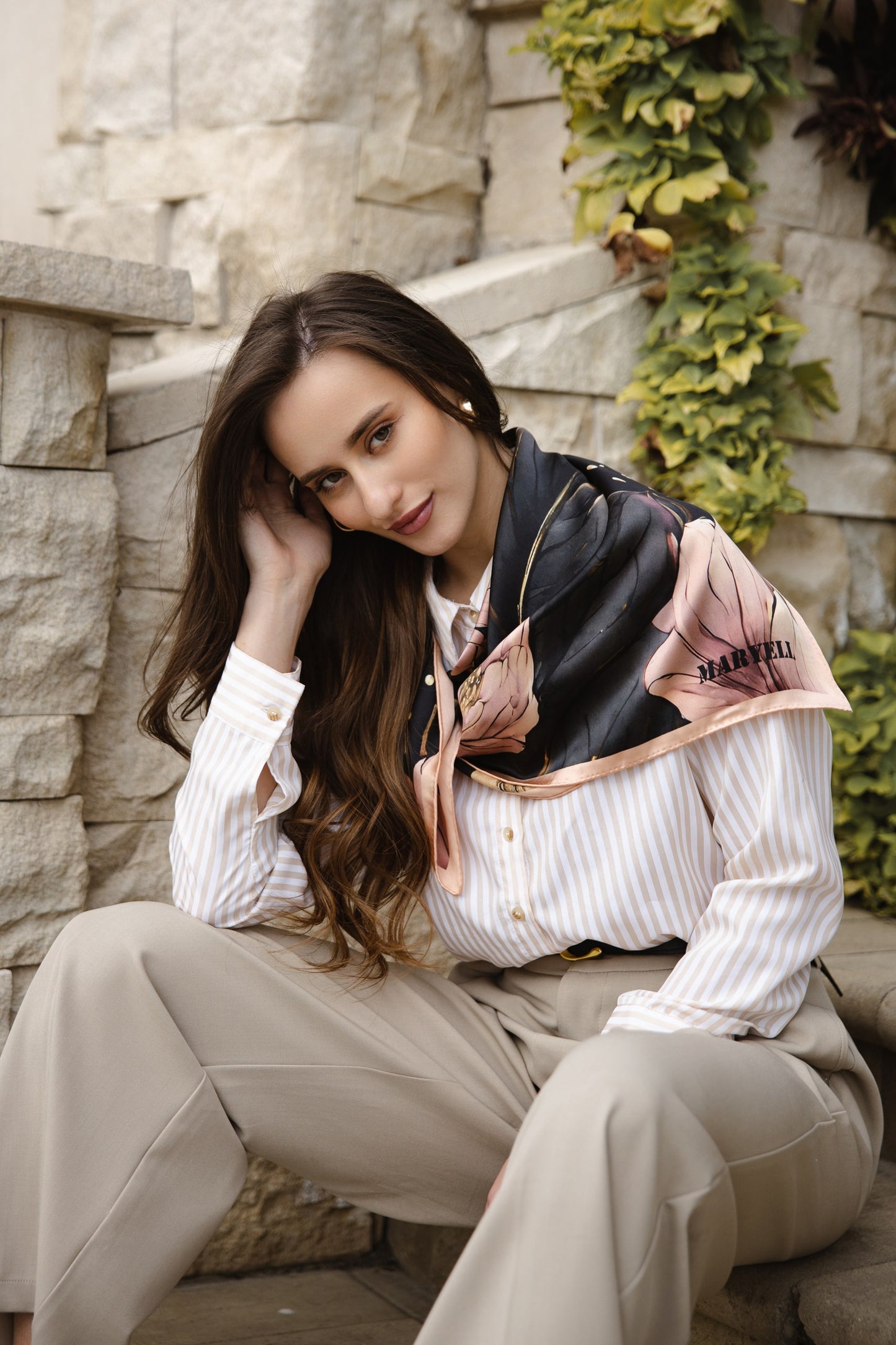 Peony Stardust Double Sided Silk Scarf
