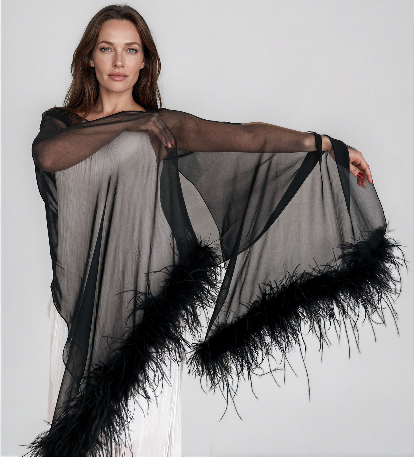 Black Silk Ostrich Feathers Scarf