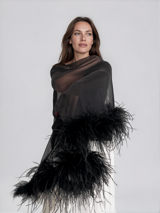 Black Silk Ostrich Feathers Scarf