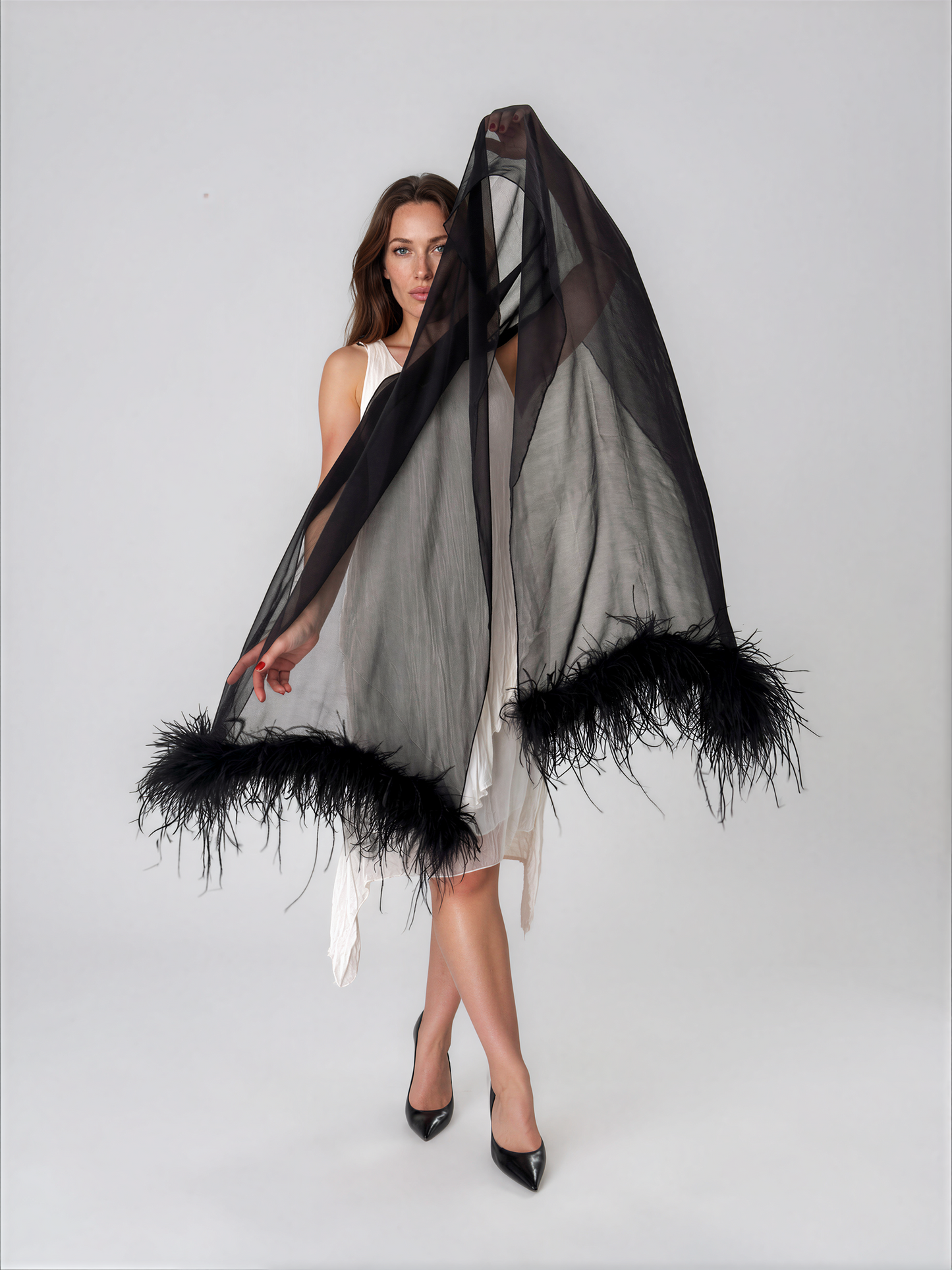 Black Silk Ostrich Feathers Scarf