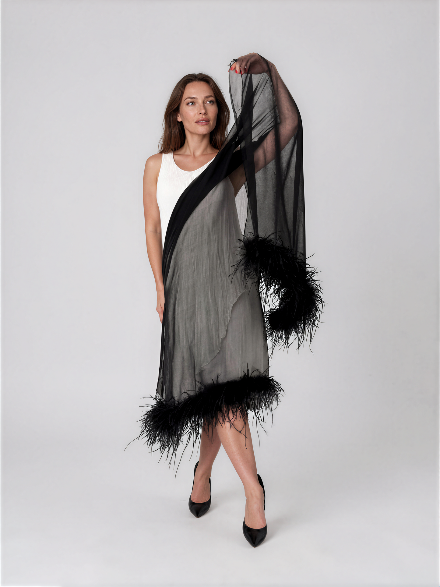 Black Silk Ostrich Feathers Scarf