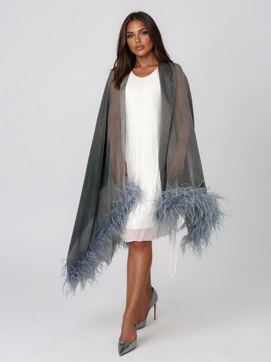 Gray Silk Ostrich Feathers Scarf