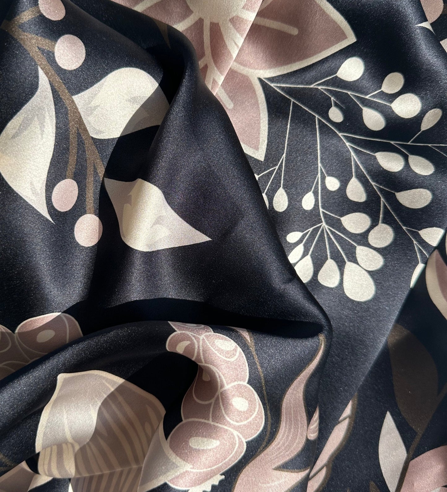 Midnight Bloom Double Sided Silk Scarf