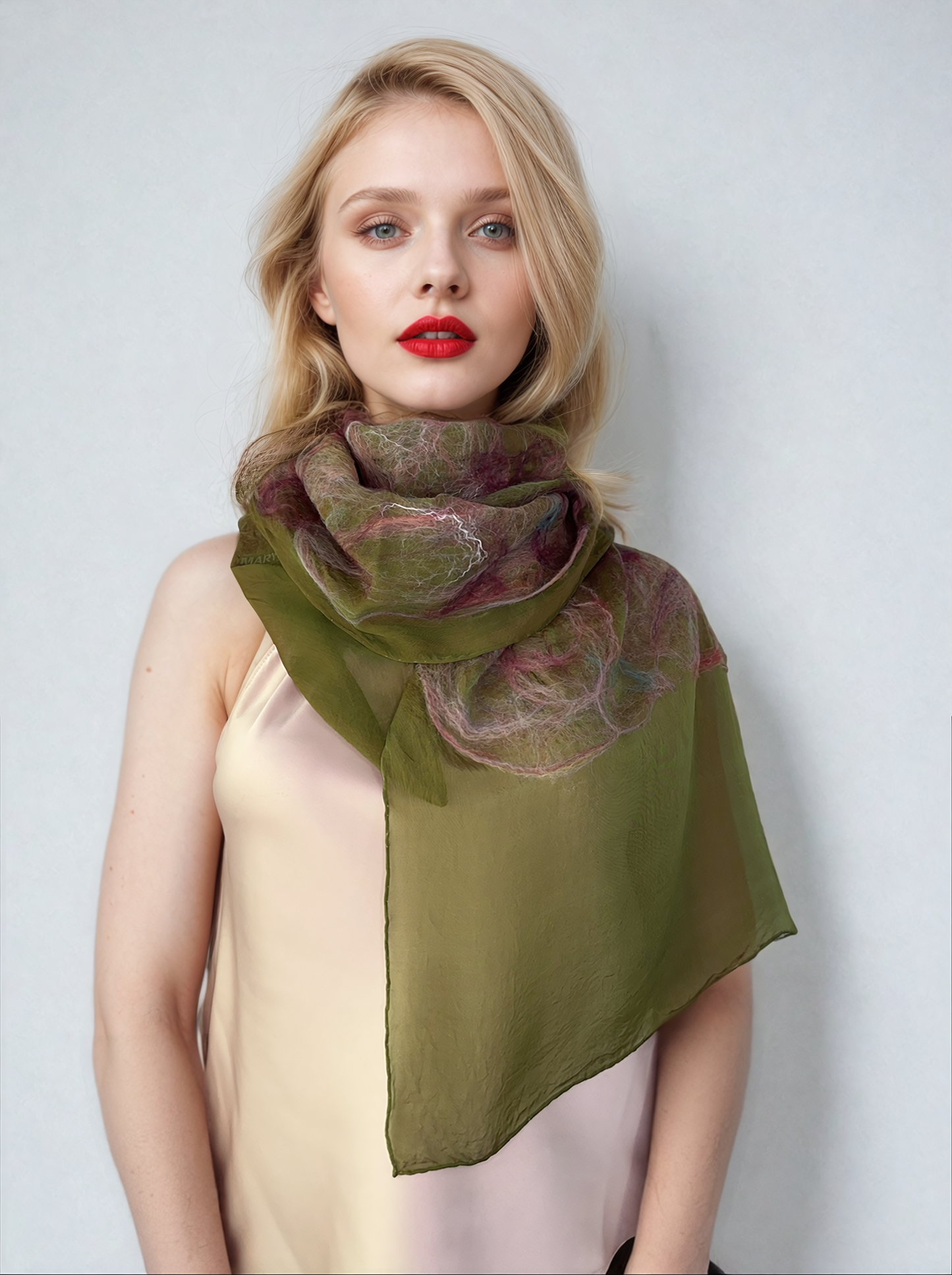 Olive Green Handcrafted Silk Scarf