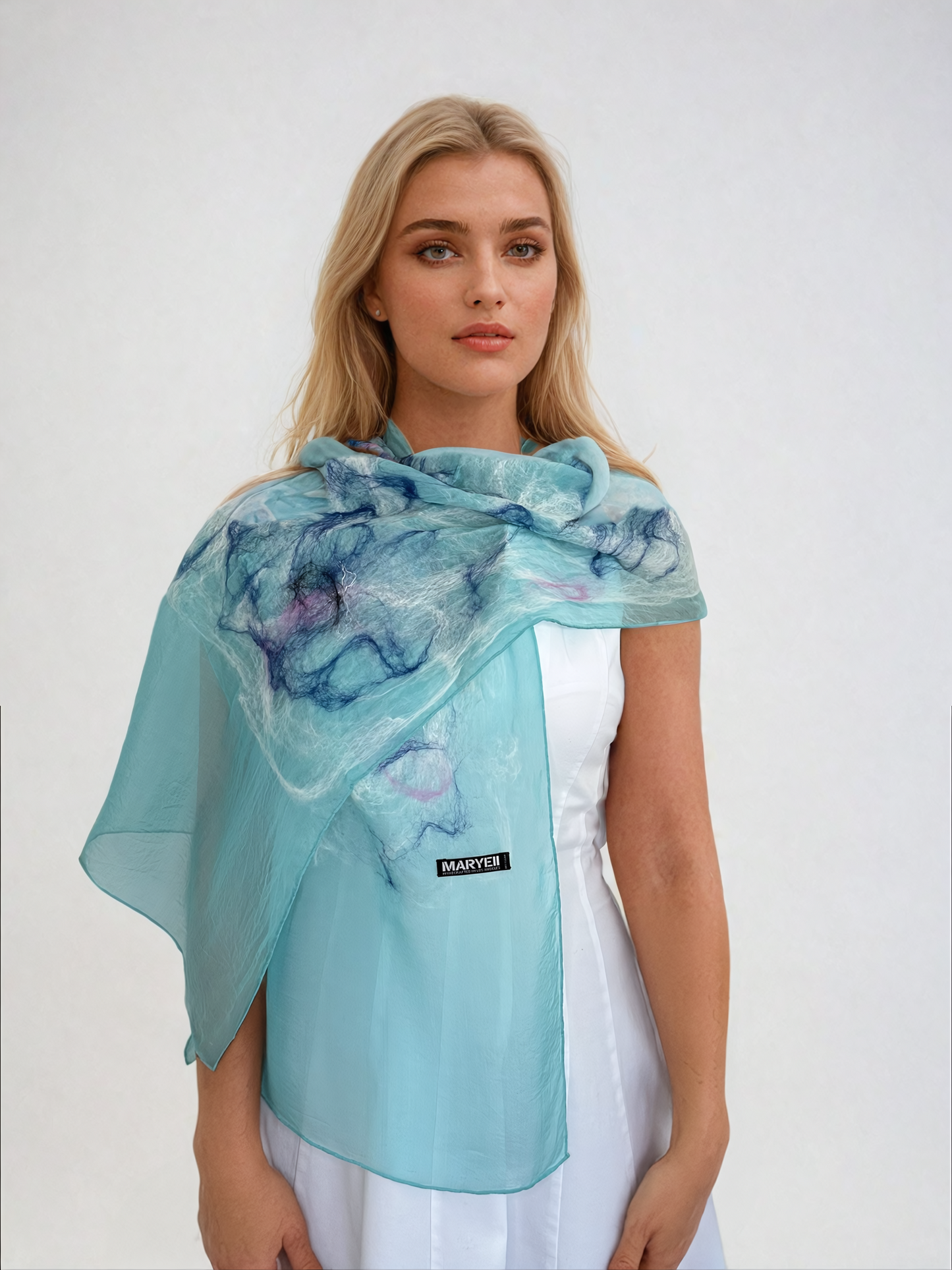 Aqua Blue Handcrafted Silk Scarf