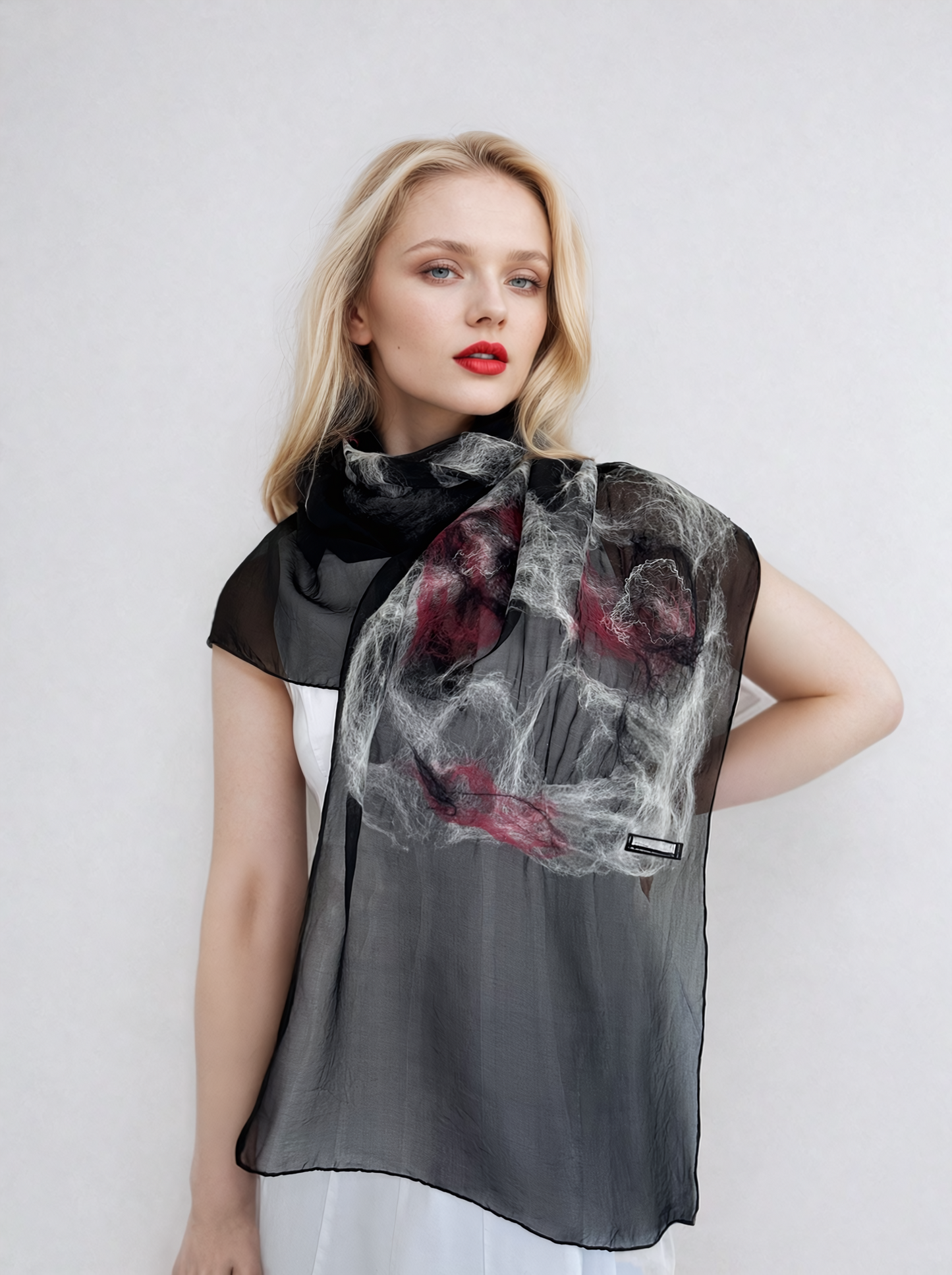 Galaxy Black Handcrafted Silk Scarf