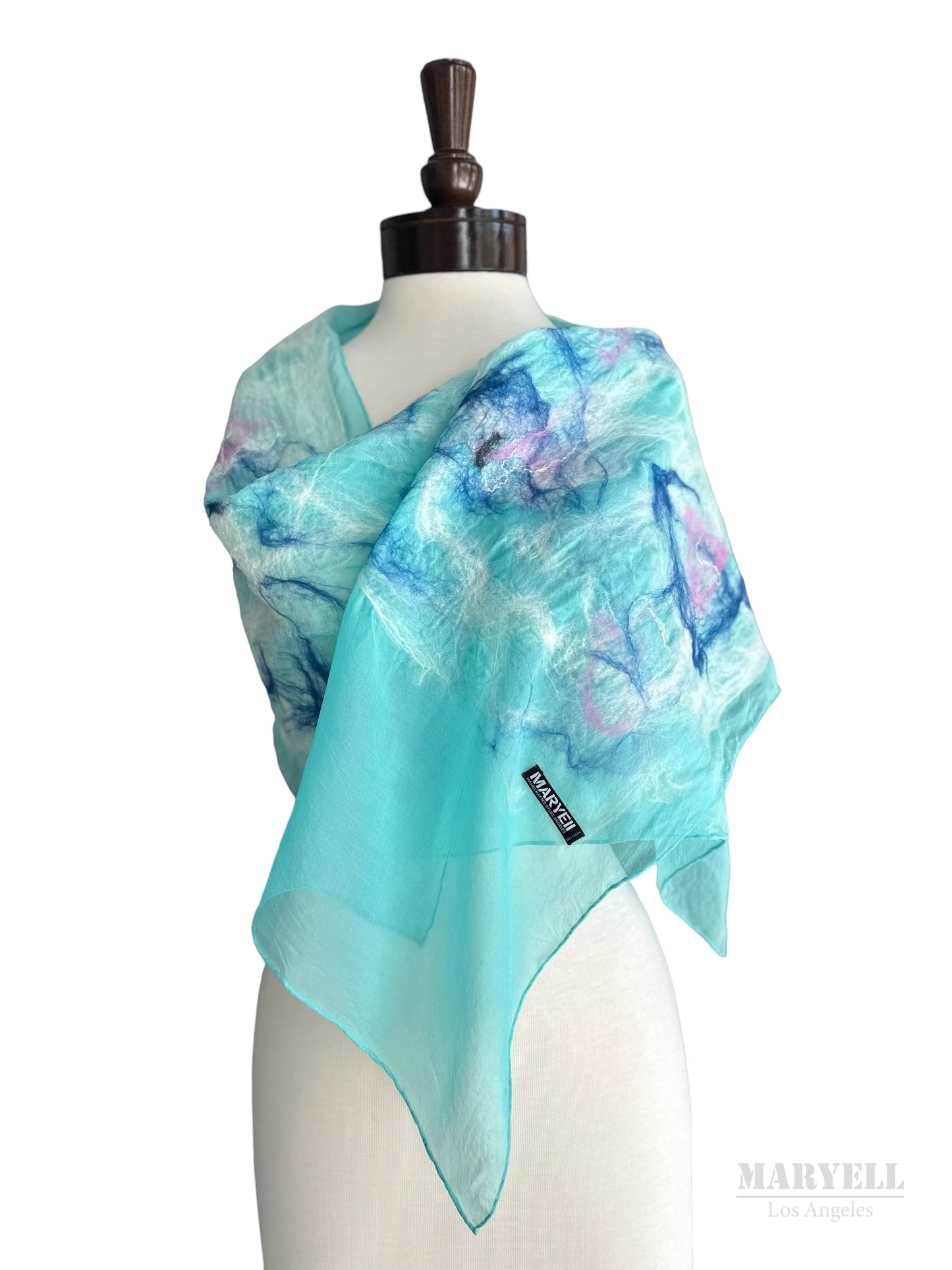 Aqua Blue Handcrafted Silk Scarf